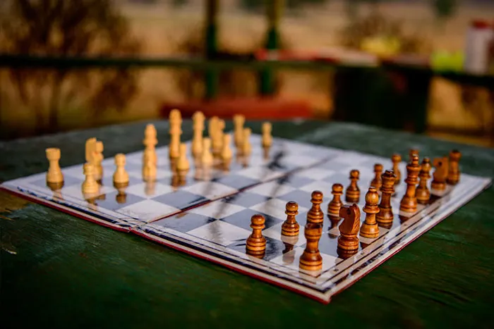 Outdoor chess board surrounded by nature in Similipal